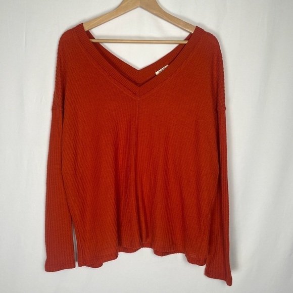 Project Social T Cozy Soft oversized red orange waffle knit long sleeve sweater - Picture 9 of 9